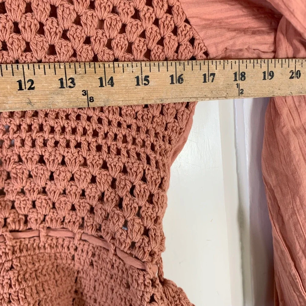 Free People Crochet Mixed Media Cropped Top Peasant Cottagecore Boho M Festival
